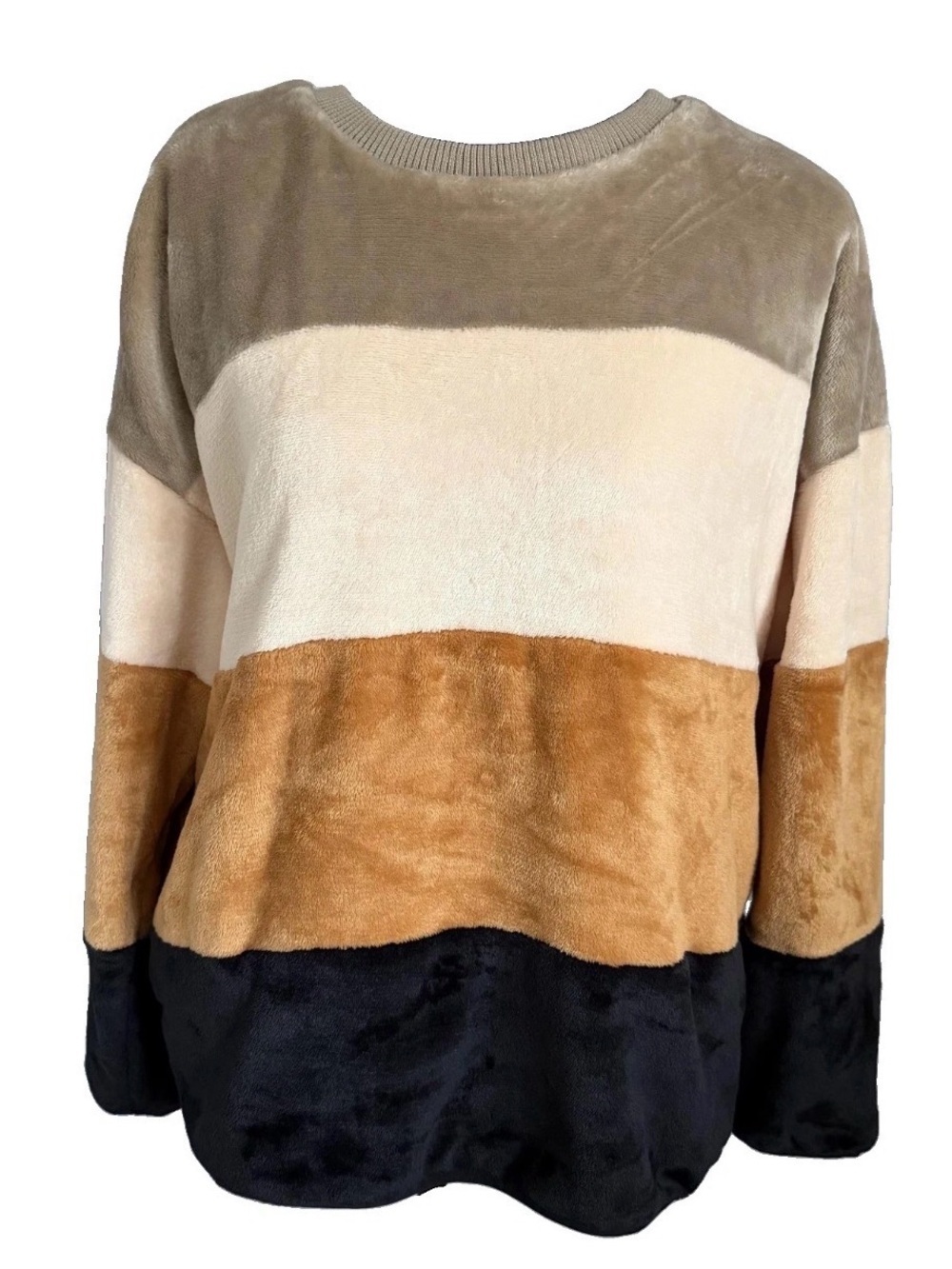 Entro Sweater Womens M Multicolor Colorblock Fleece Lined Fuzzy Soft Pullover
